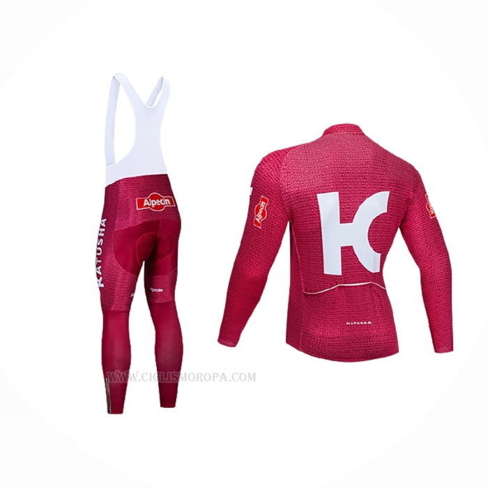 2019 Ropa Ciclismo Katusha Alpecin Rojo Mangas Largas y Culotte Lunga